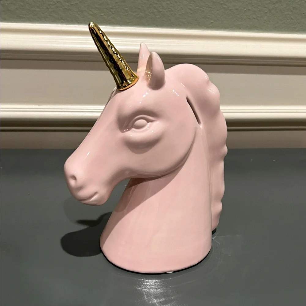 Pink Unicorn Ceramic Decor with Gold Horn